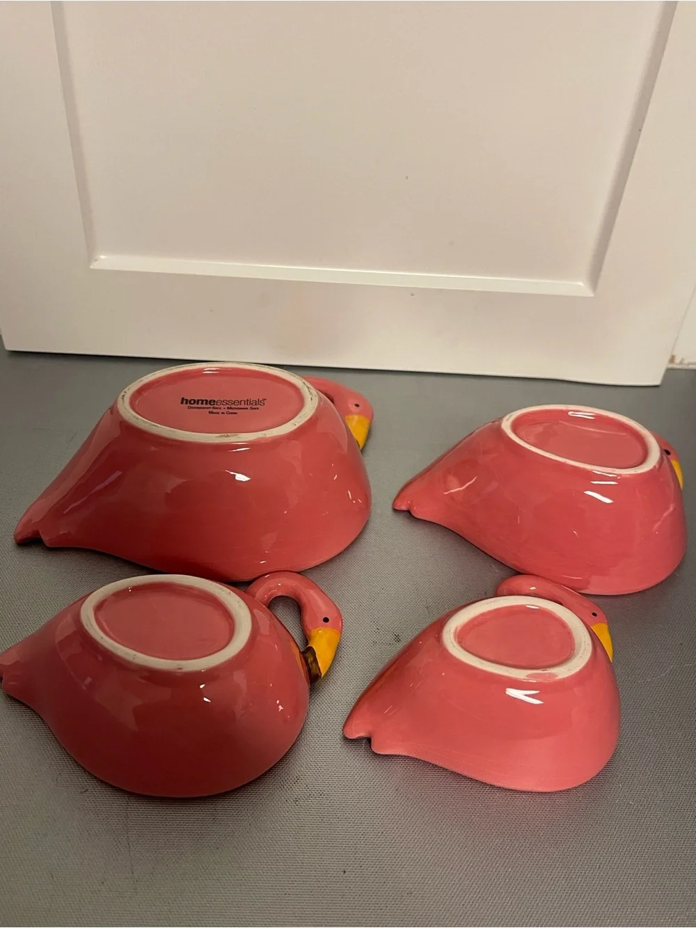 Pink Ceramic Flamingo Stackable Measuring Cups - Pink- Excellent Condition